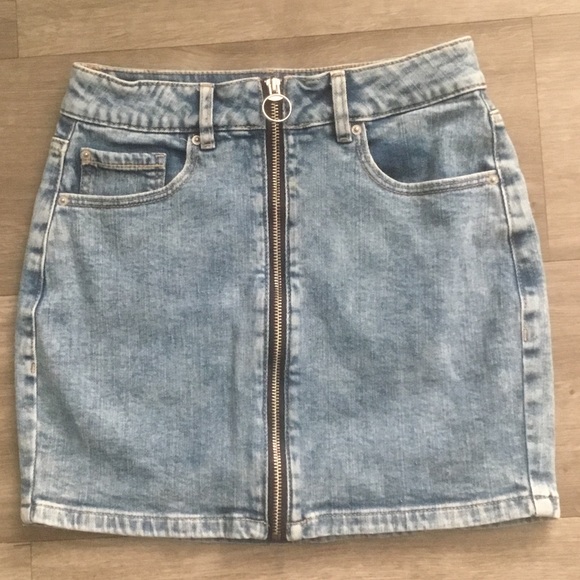 Garage Dresses & Skirts - Garage Light Blue Denim Zip-Front Mini Skirt